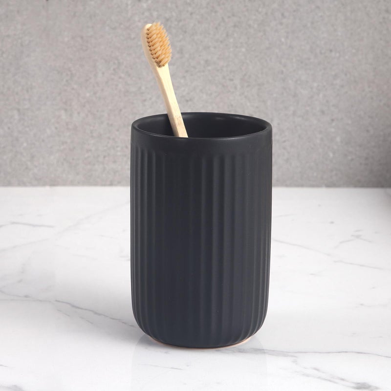 BSDISP Matte Black Toothbrush Holders for Bathrooms - Ceramic Toothbrush Toothpaste Holders Set  Black Bathroom Tumbler Cups Reusable Toothbrush Cup Black Mouthwash Cup  Bathroom Counter Organizer. - Image 1